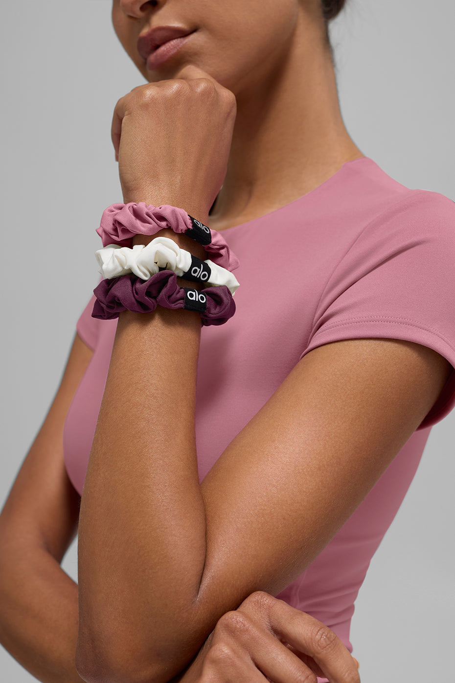 Fresh Mini Scrunchie 3-Pack - Burgundy/Pink Wild Rose/Ivory — photo 2