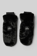 Faux Fur Mittens - Black — photo 1