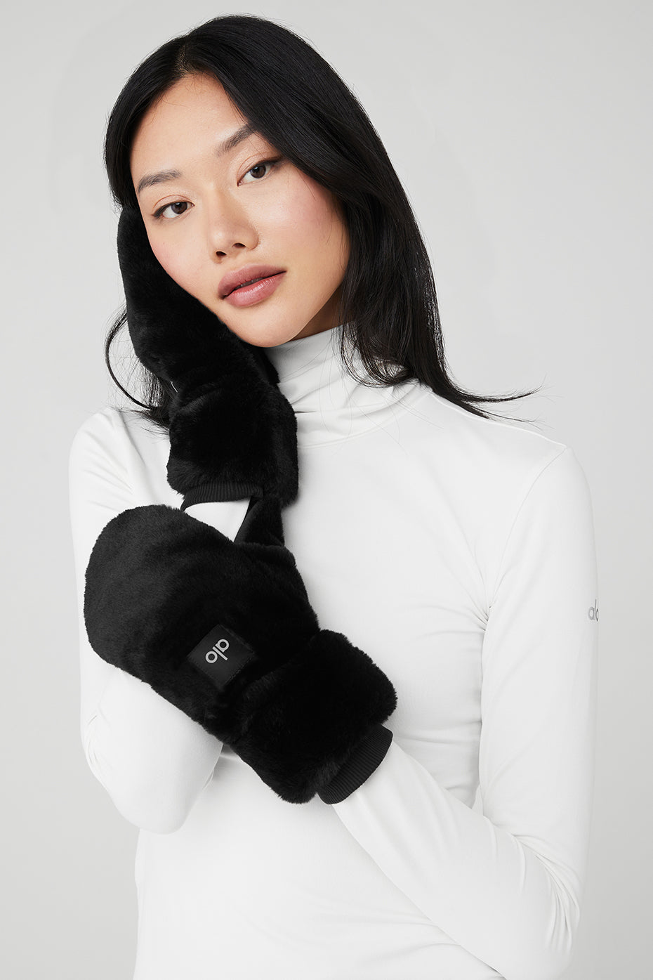 Faux Fur Mittens - Black — photo 3