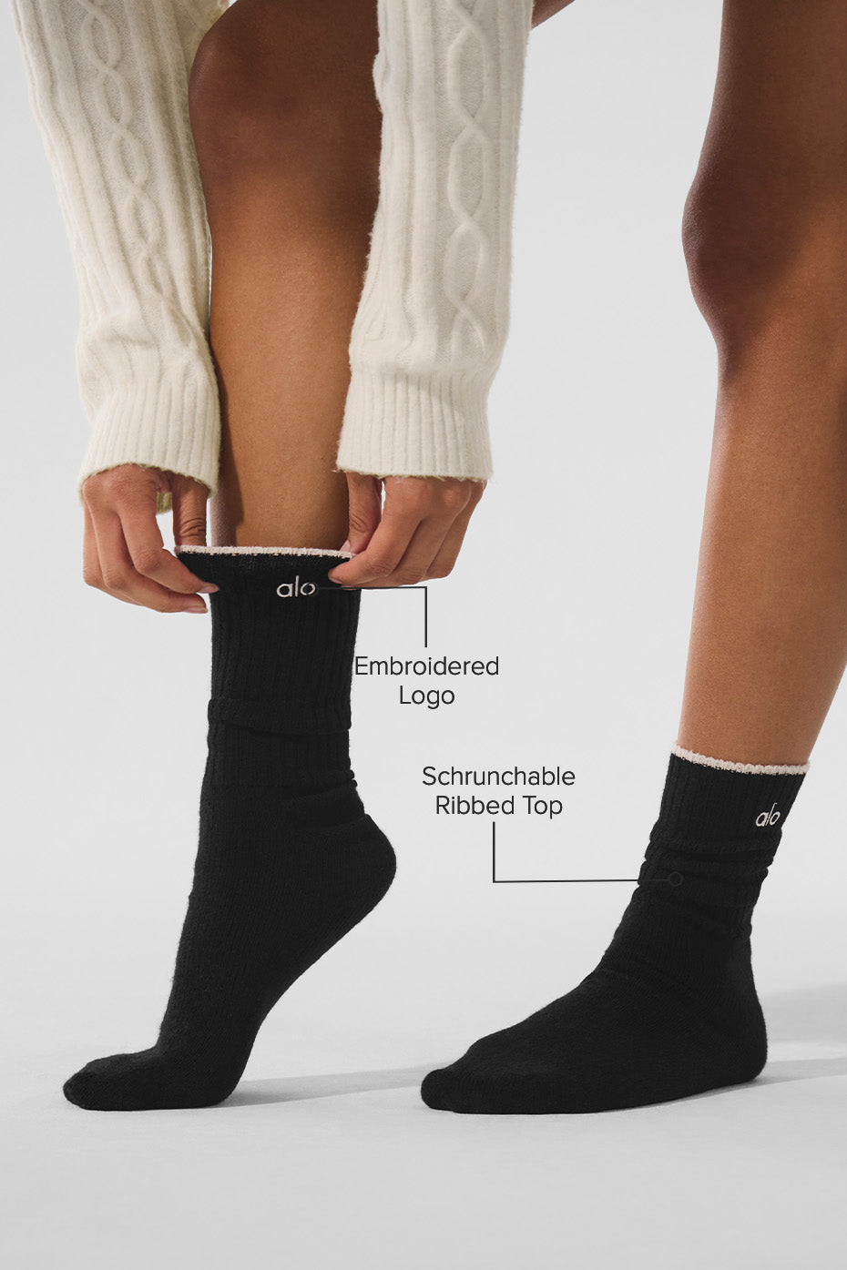 Unisex Wool Cashmere Light Frosted Sock - Black/Ivory — photo 2