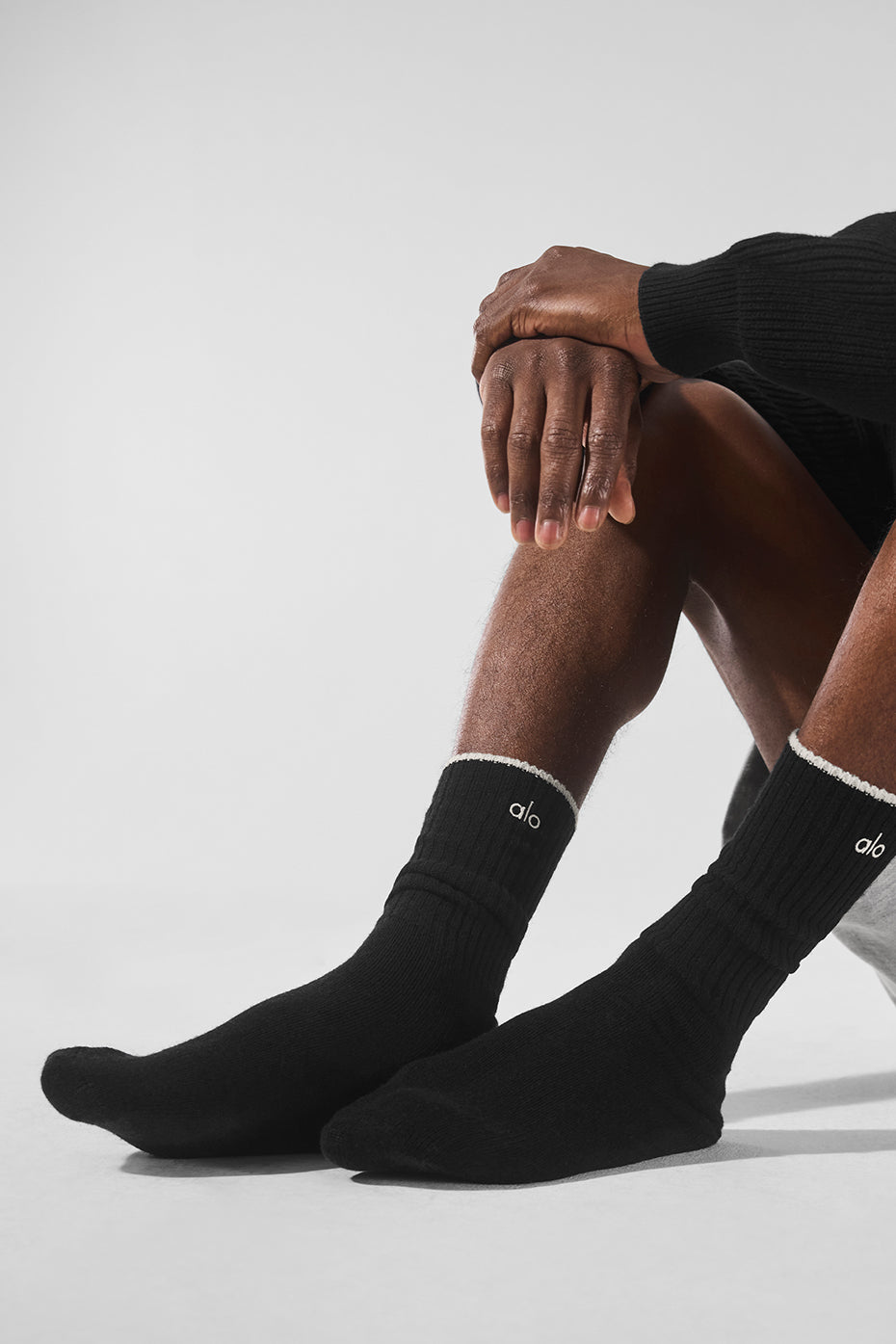 Unisex Wool Cashmere Light Frosted Sock - Black/Ivory — photo 3