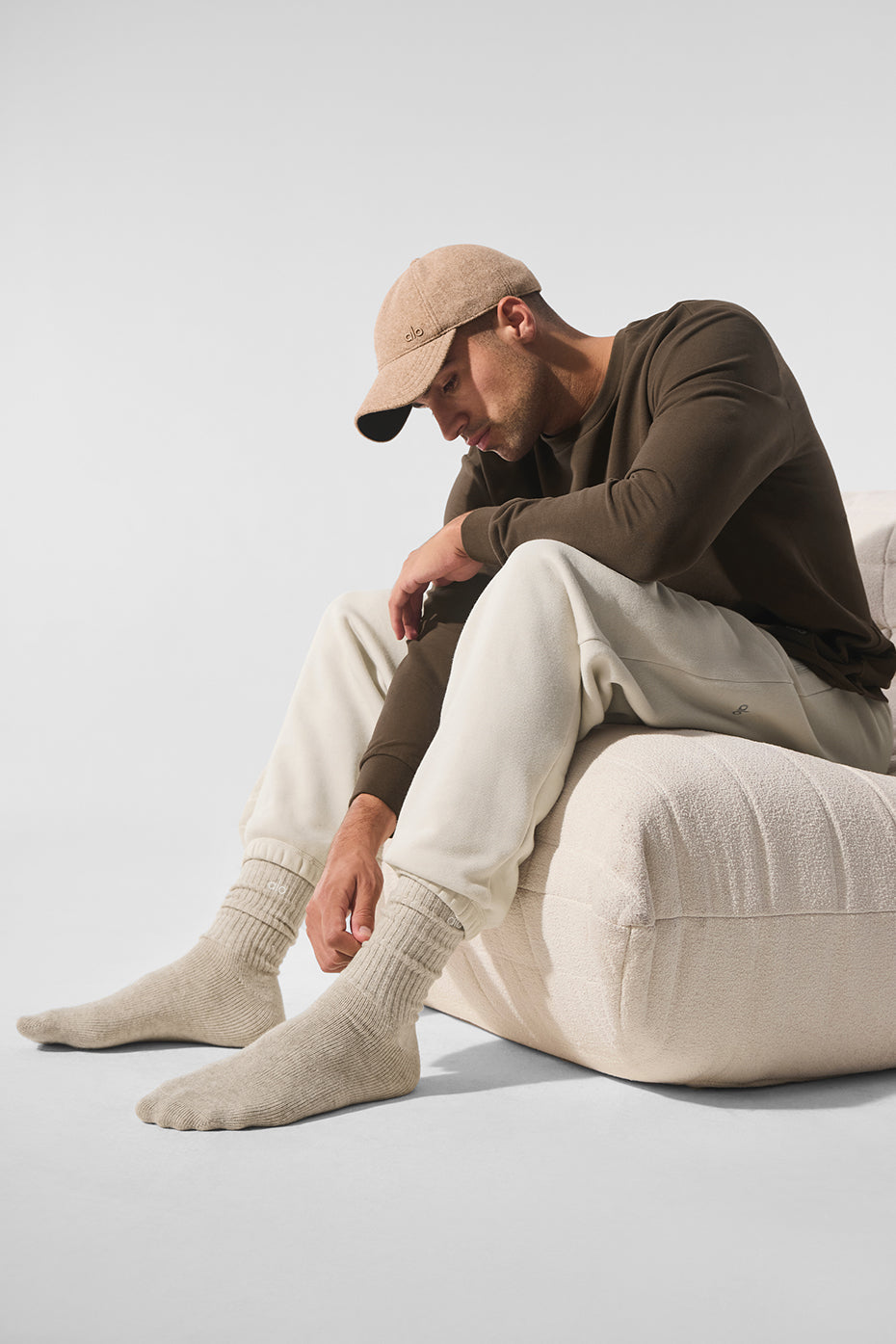 Unisex Wool Cashmere Light Frosted Sock - Winter Latte/Ivory — photo 4