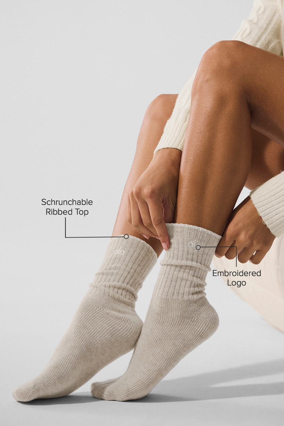 Unisex Wool Cashmere Light Frosted Sock - Winter Latte/Ivory — photo 2
