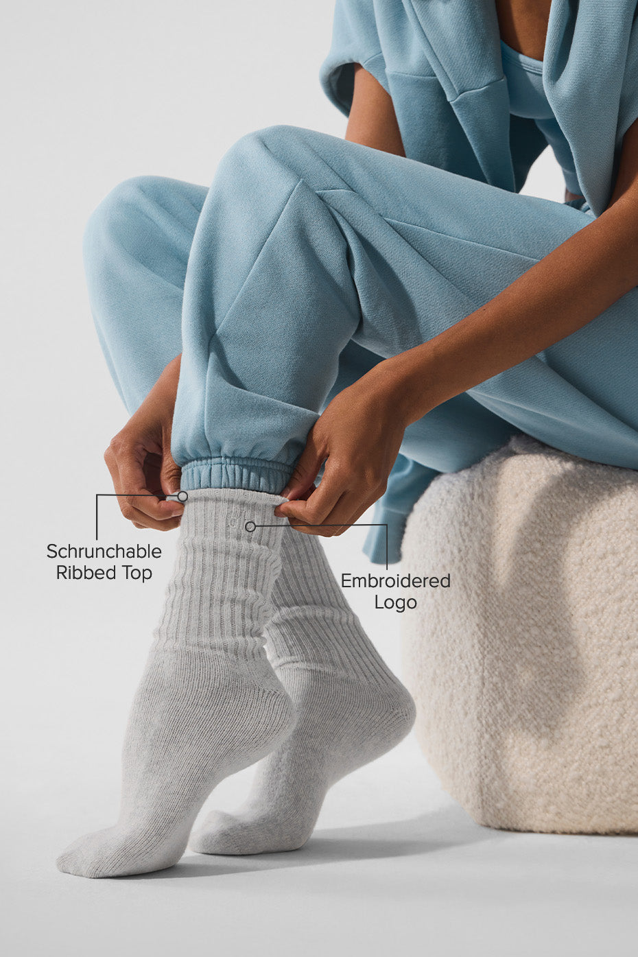 Unisex Wool Cashmere Light Frosted Sock - Light Heather Grey/Ivory — photo 2