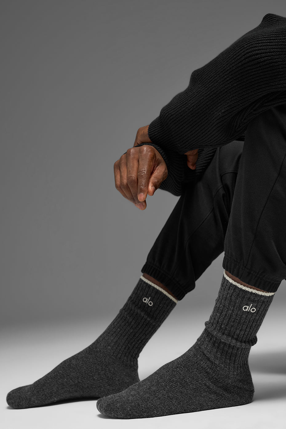 Unisex Wool Cashmere Light Frosted Sock - Dark Slate Grey/Ivory — photo 3