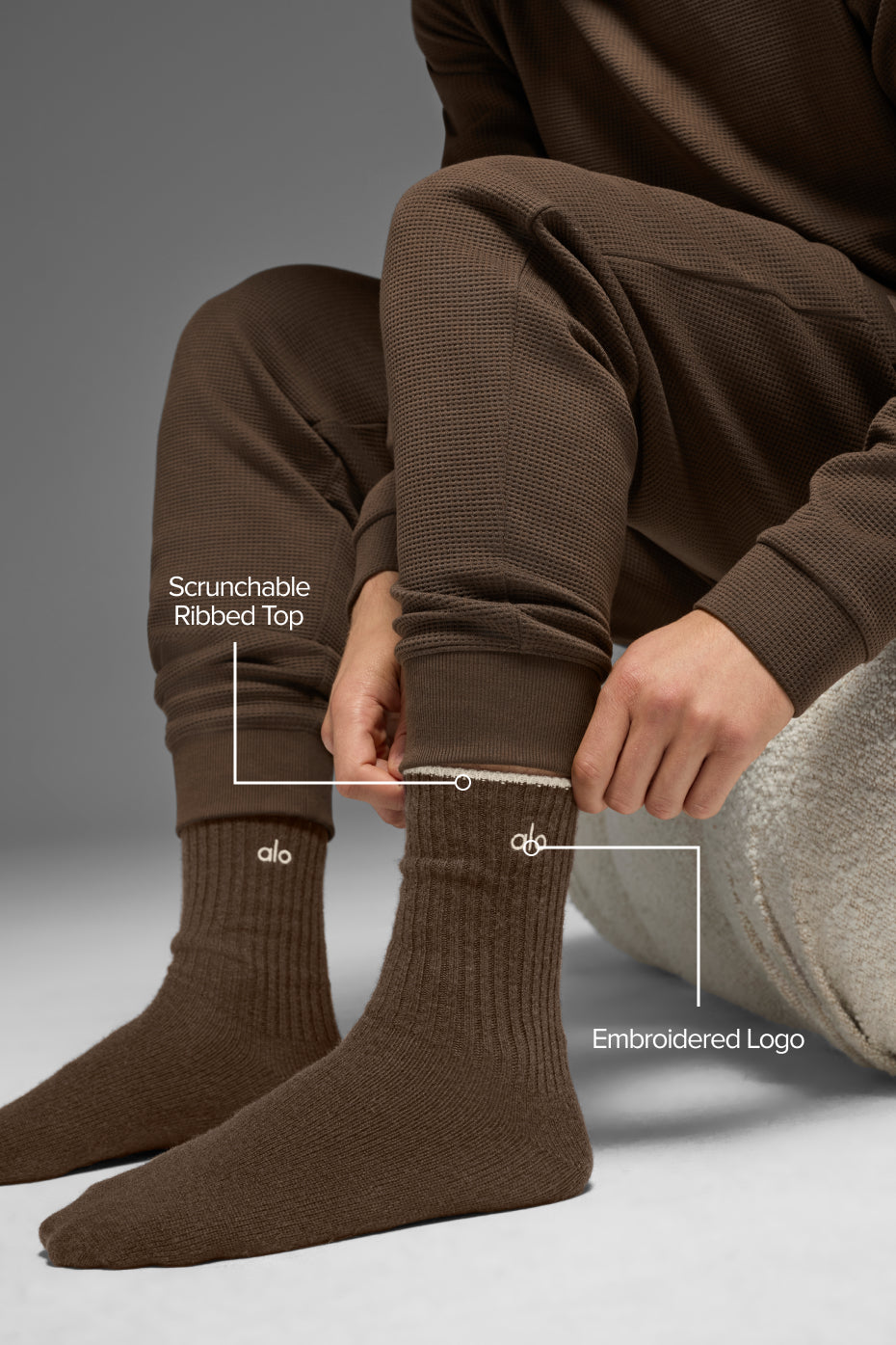 Unisex Wool Cashmere Light Frosted Sock - Espresso Heather/Ivory — photo 2