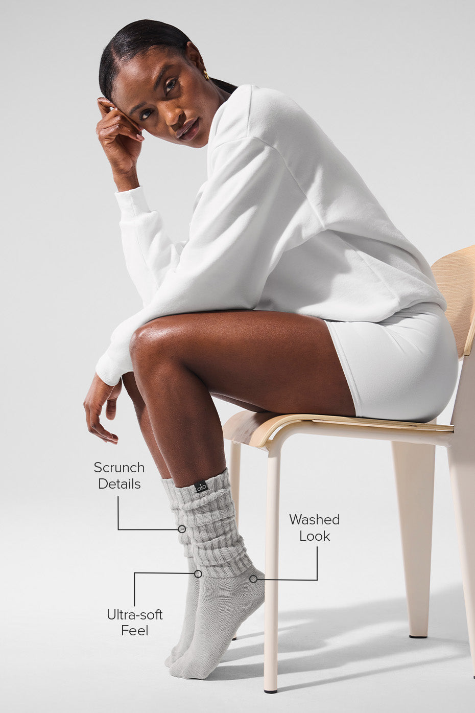 Unisex Washed Scrunch Sock - Hazy Grey Wash — photo 2
