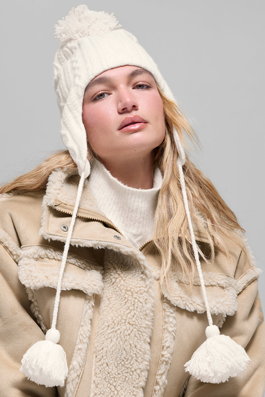 Cable Knit Winter Bliss Earflap Beanie - Ivory — photo 2
