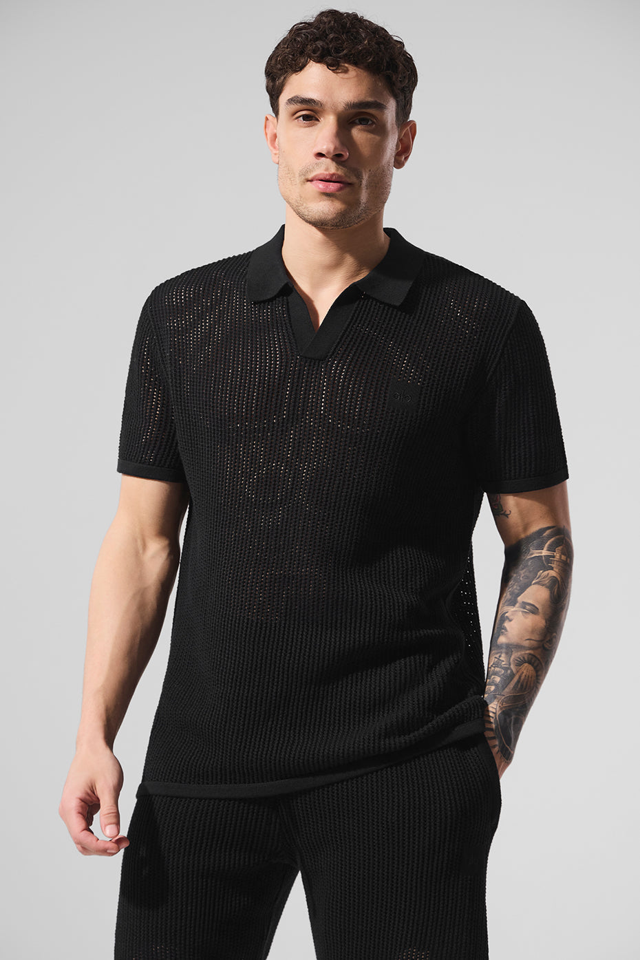 Open-Knit Polo - Black — photo 3