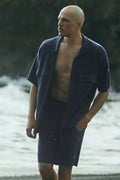 Sports Club Sweater Knit Short Sleeve Button Up - Navy — photo 5