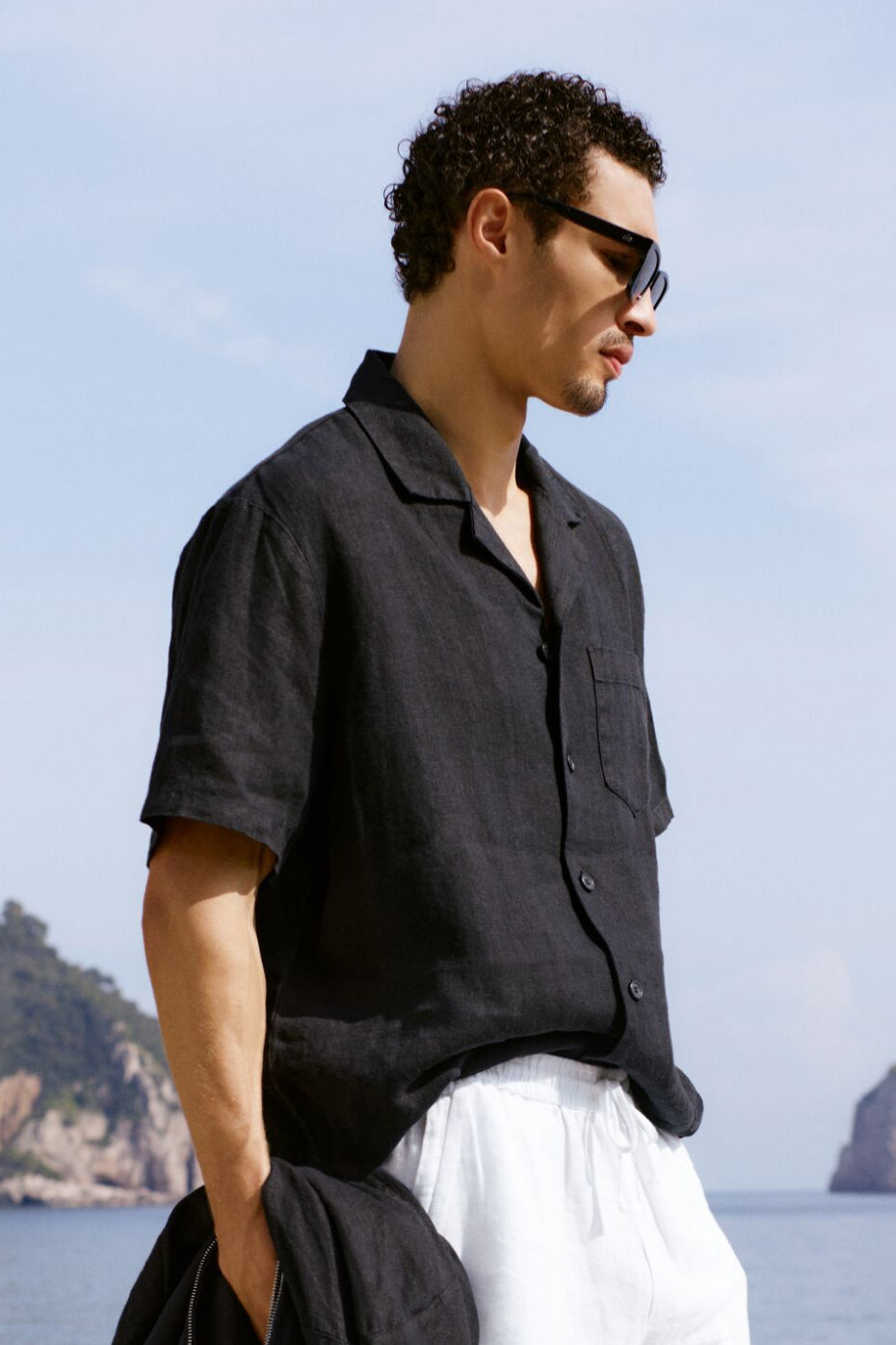 Linen Days Short Sleeve Button Up - Black — photo 1