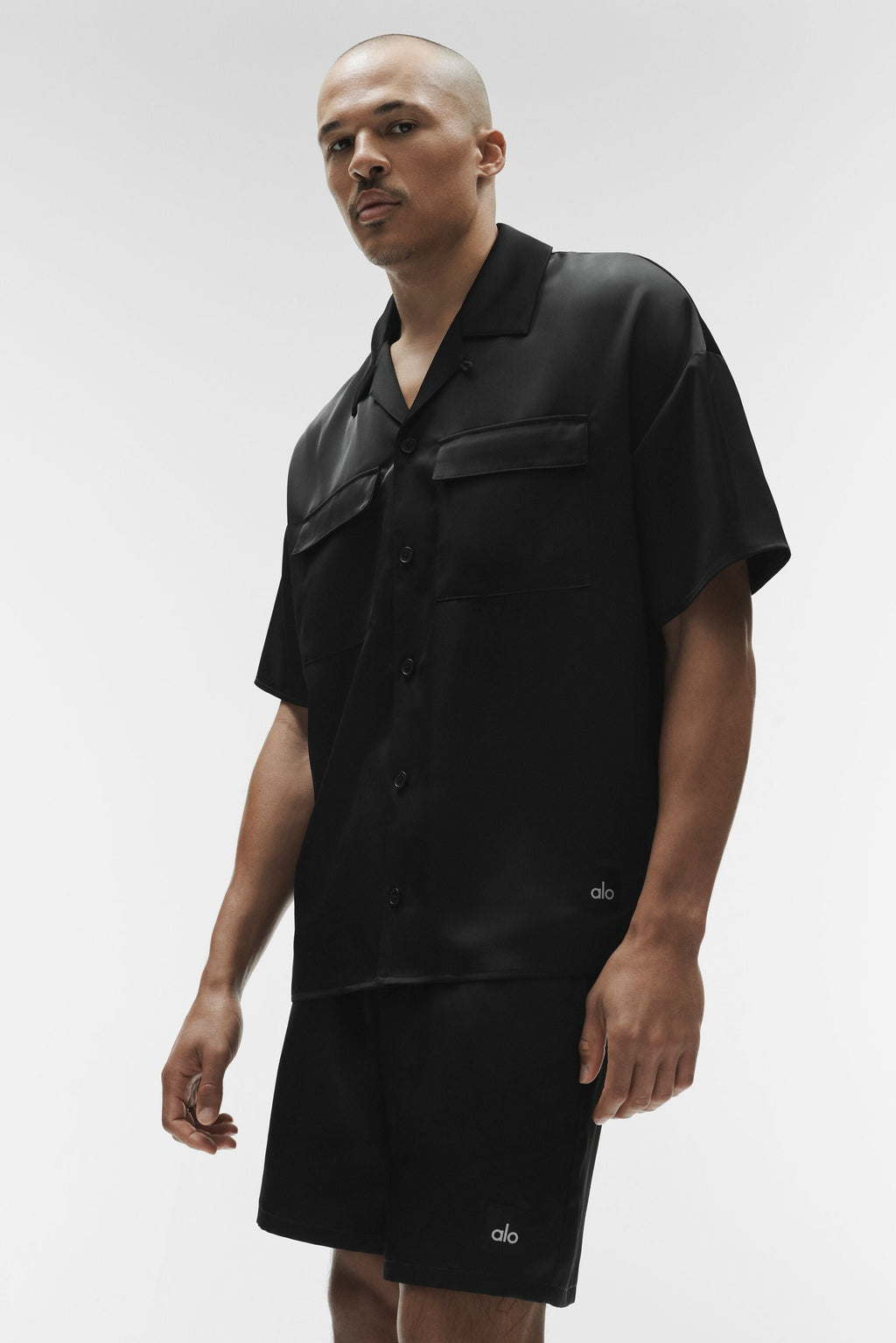 Satin Horizon Short Sleeve Button Up - Black — photo 3
