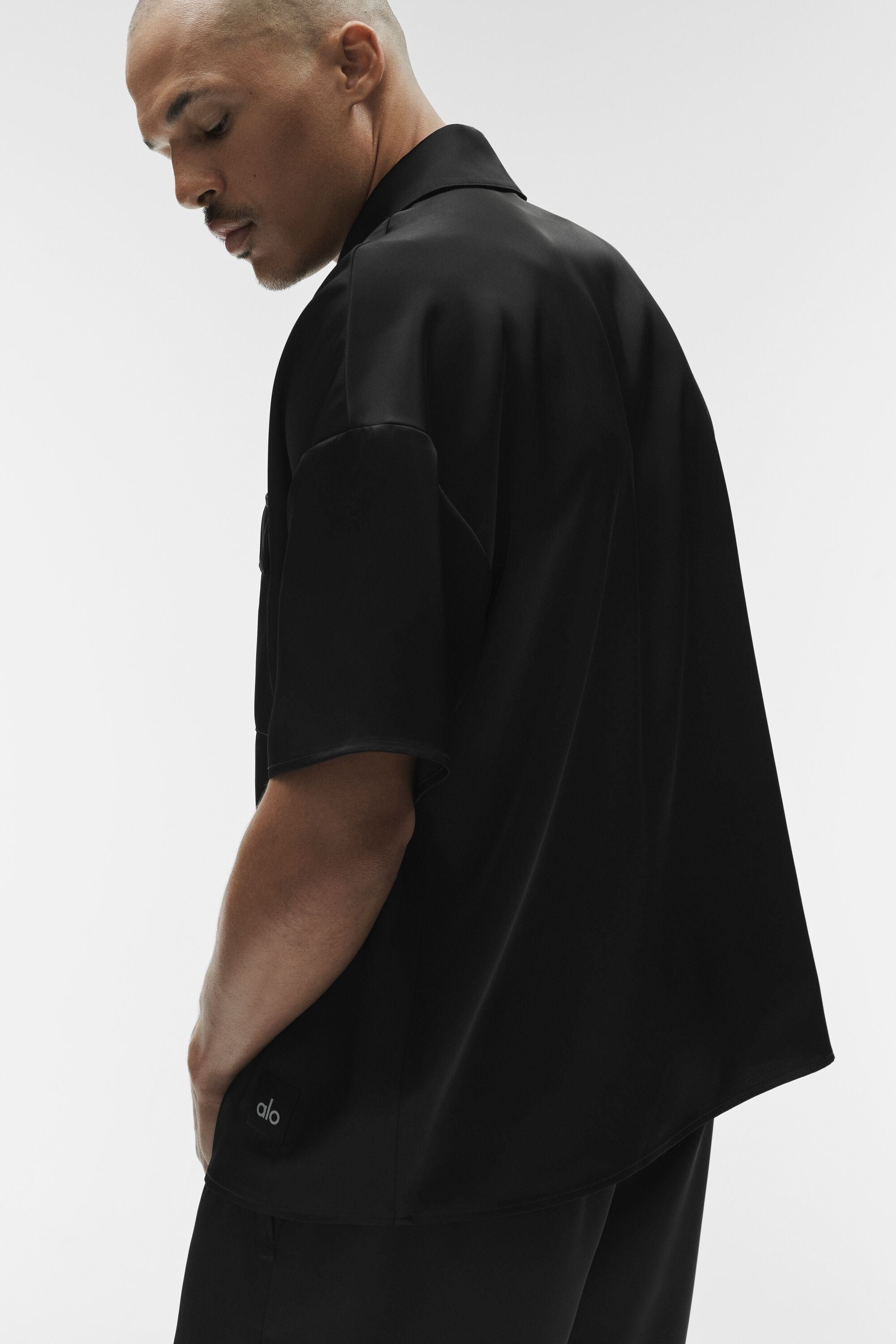 Satin Horizon Short Sleeve Button Up - Black — photo 4