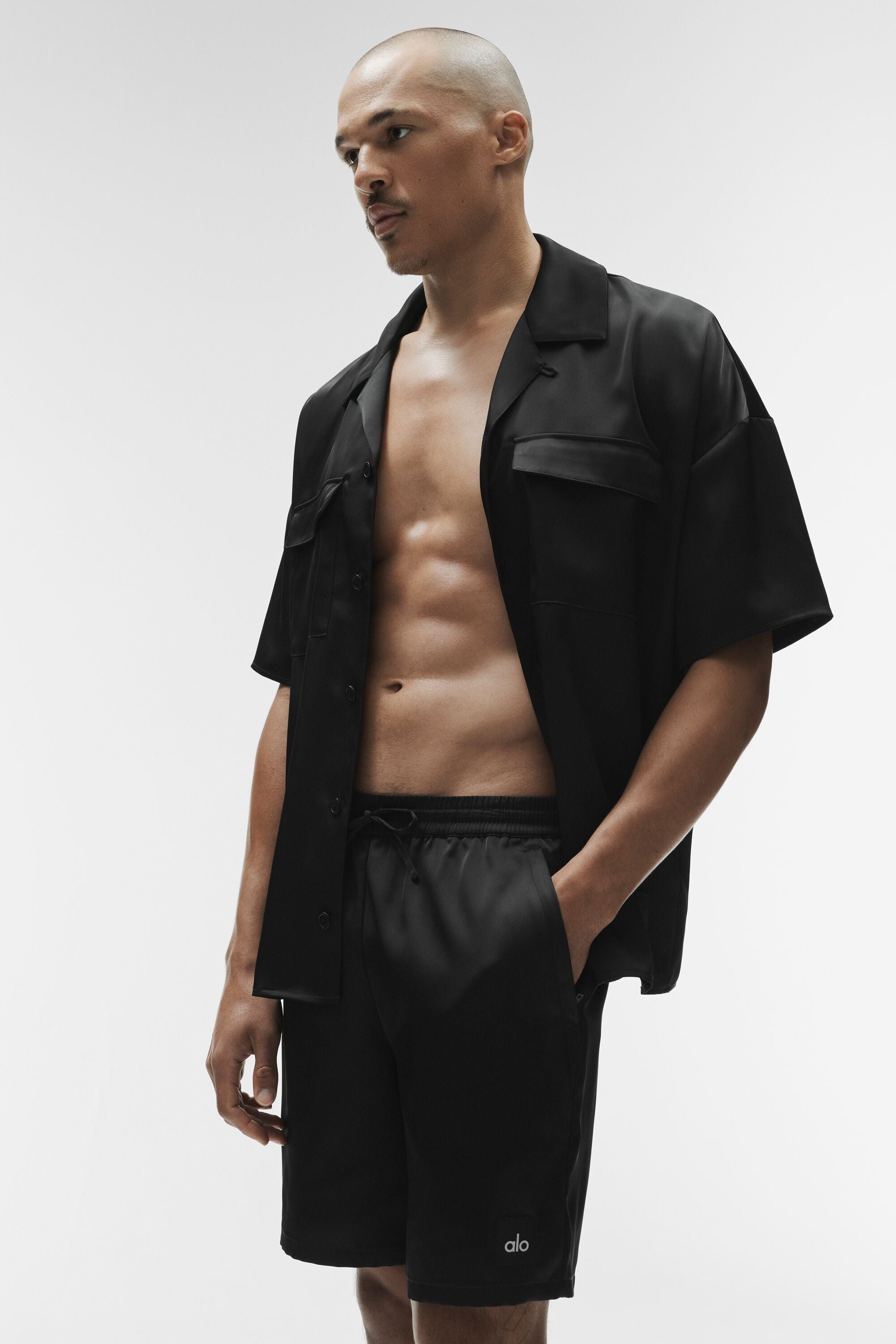 Satin Horizon Short Sleeve Button Up - Black — photo 5
