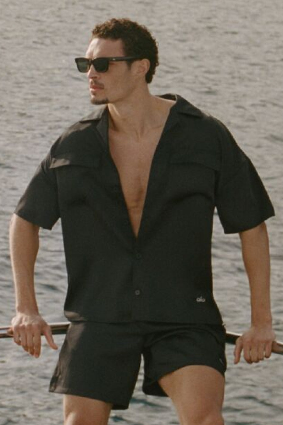 Satin Horizon Short Sleeve Button Up - Black — photo 1