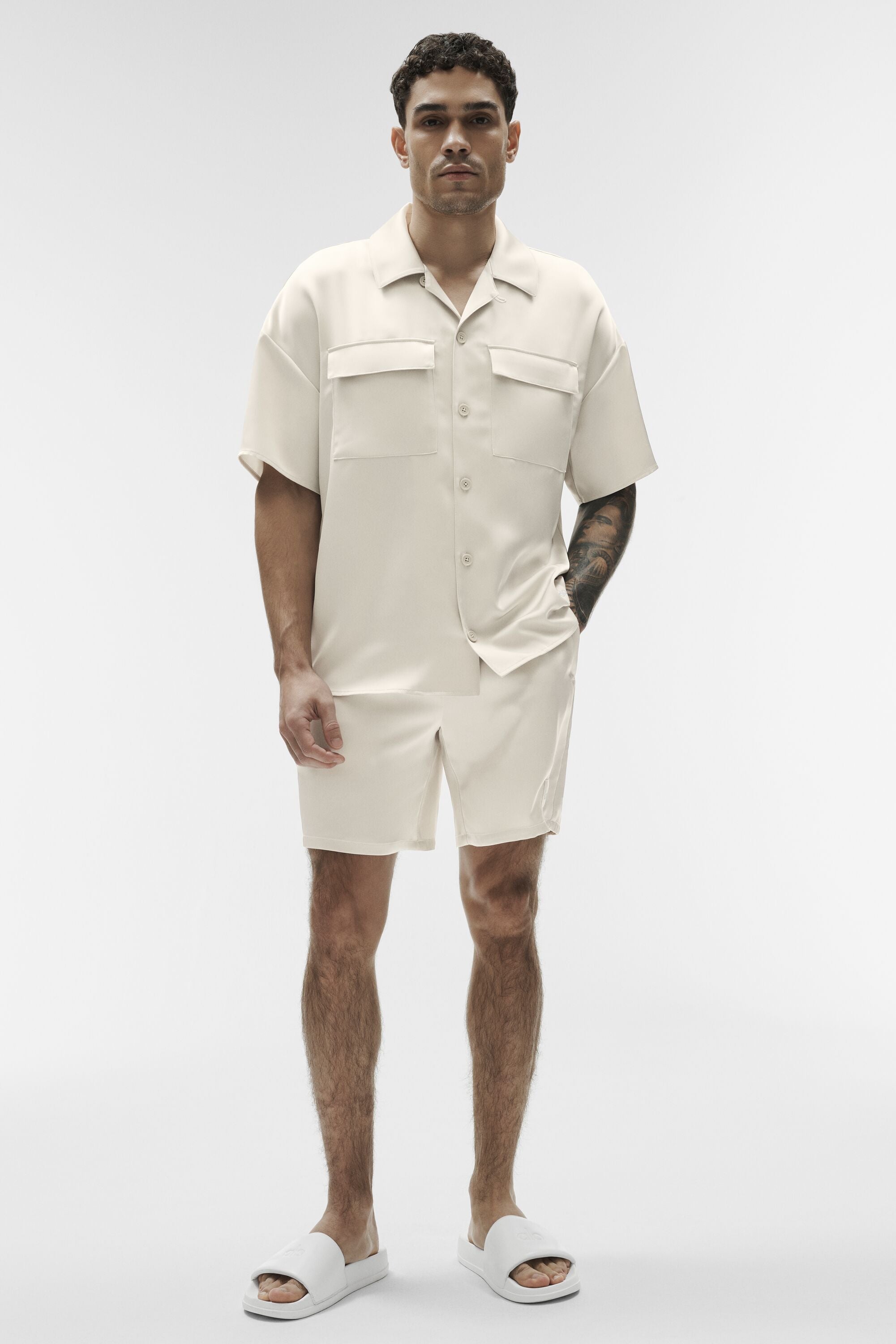 Satin Horizon Short Sleeve Button Up - Bone — photo 4