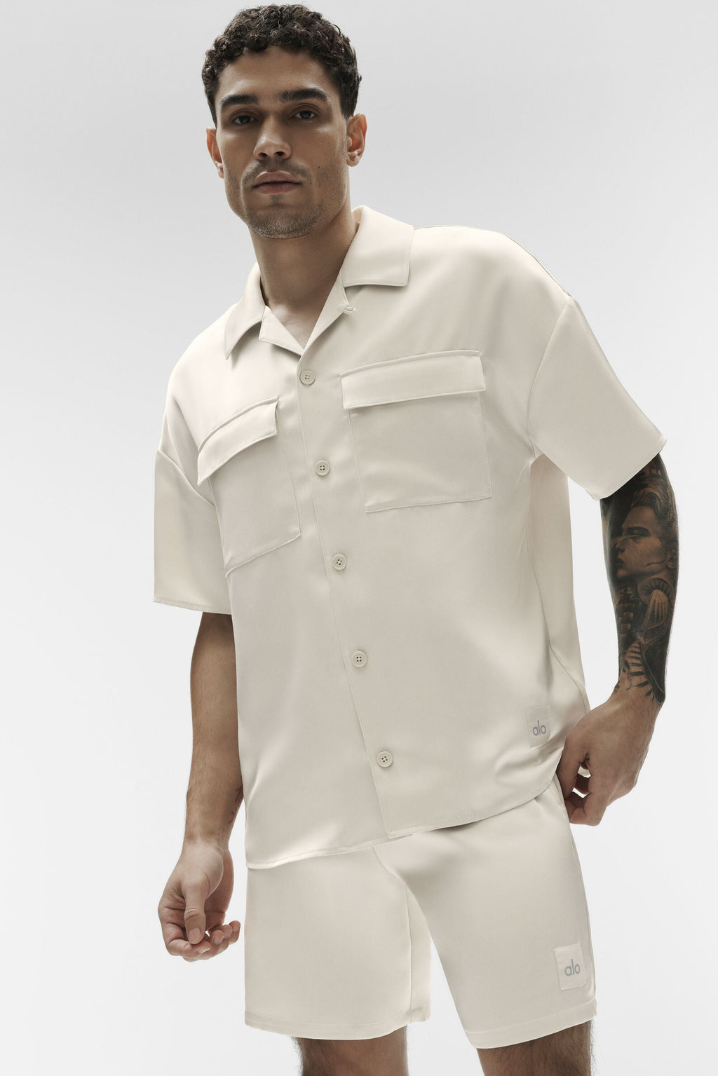Satin Horizon Short Sleeve Button Up - Bone — photo 1