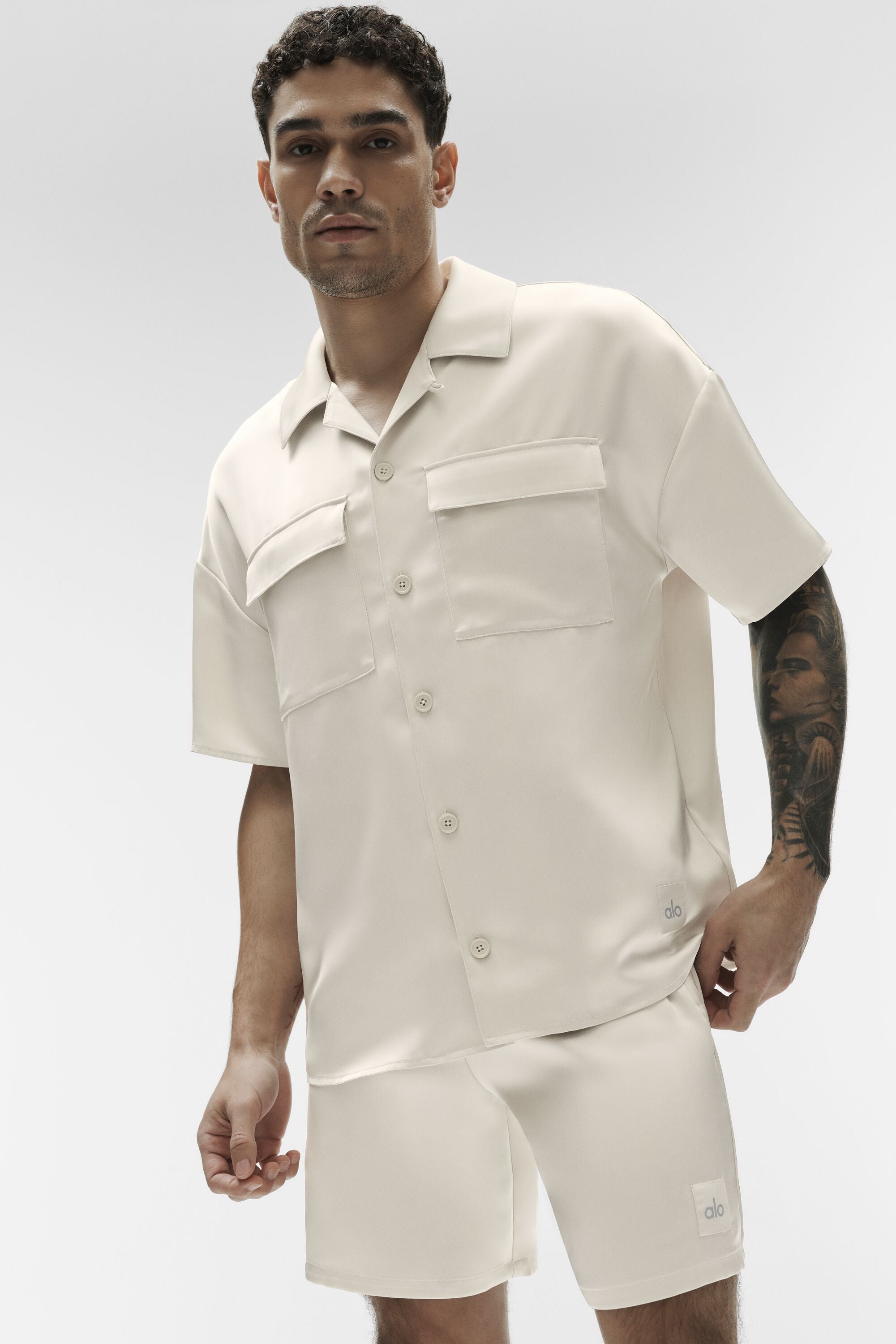 Satin Horizon Short Sleeve Button Up - Bone — photo 1