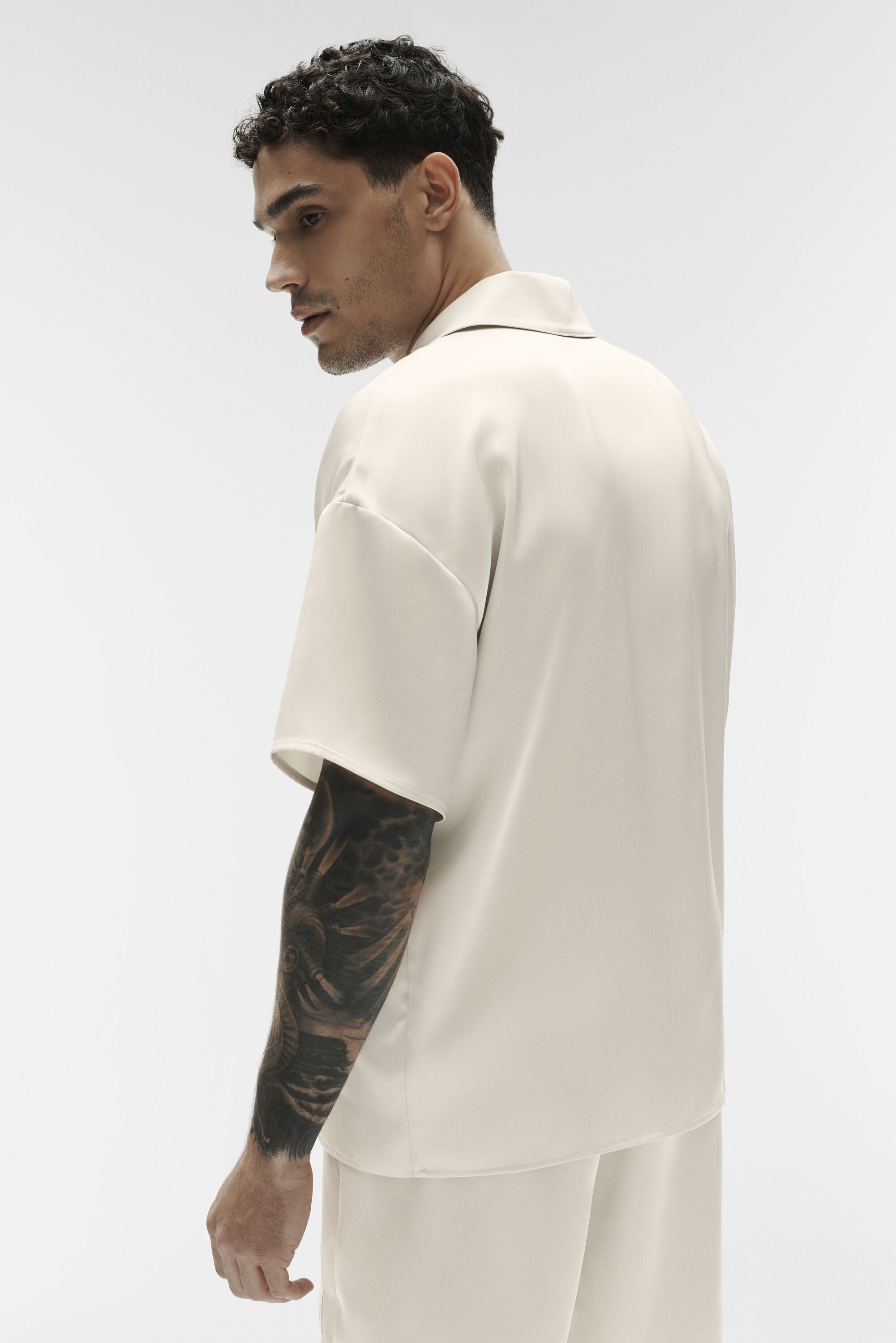 Satin Horizon Short Sleeve Button Up - Bone — photo 3