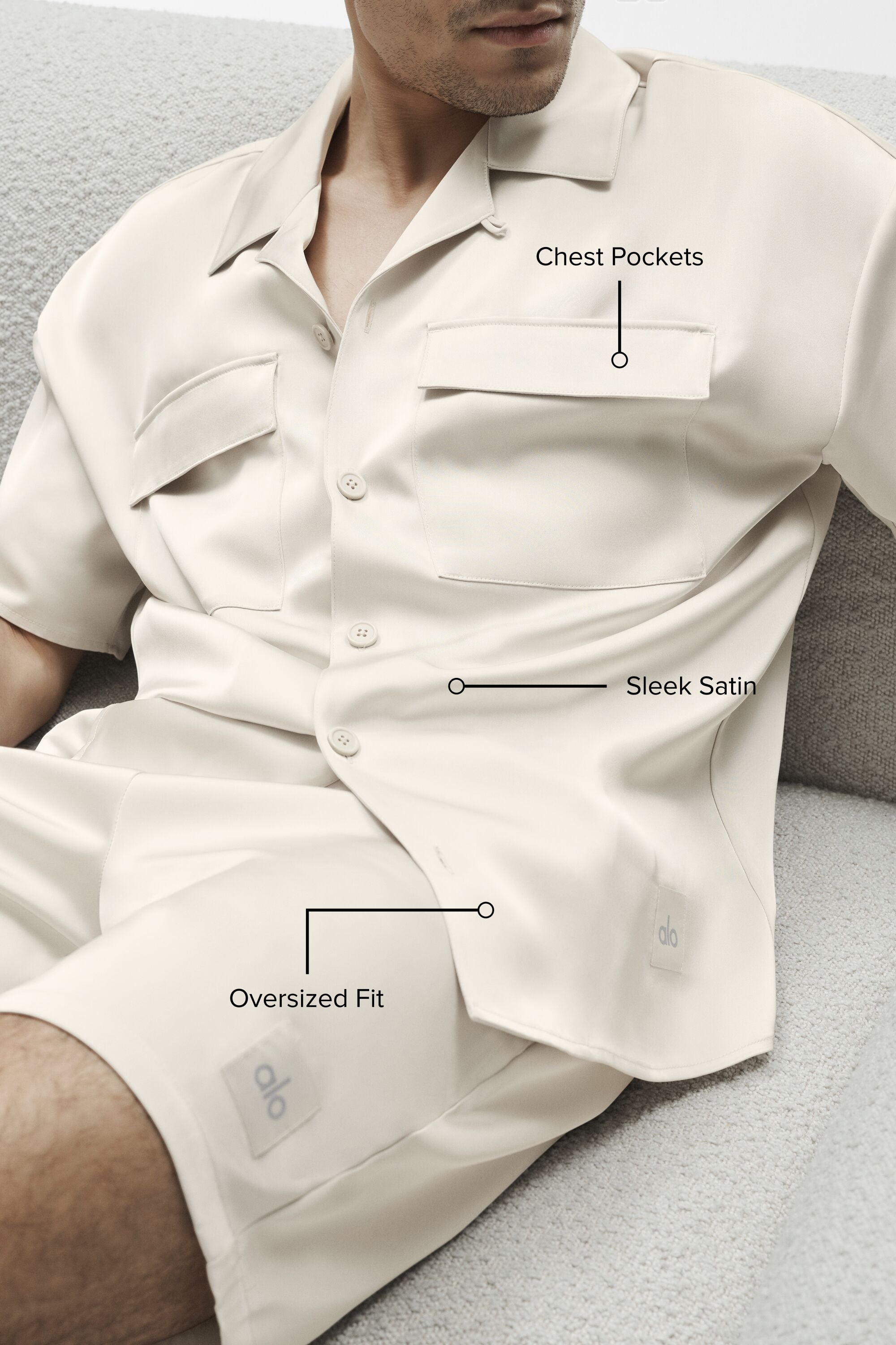 Satin Horizon Short Sleeve Button Up - Bone — photo 2