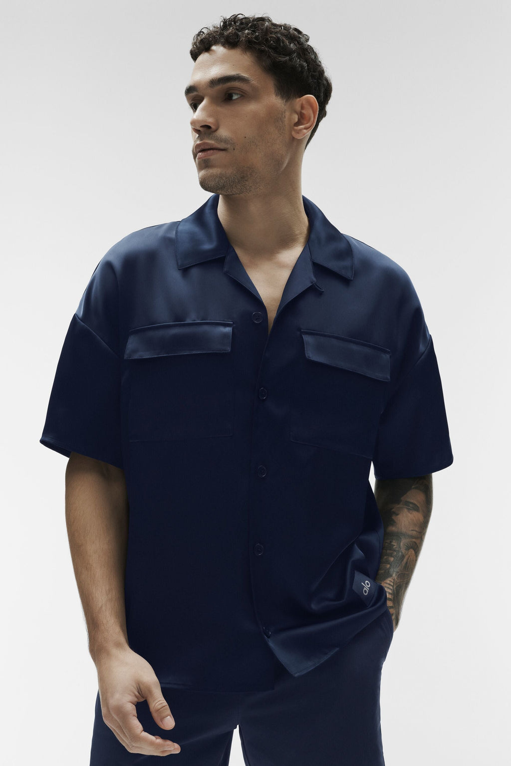Satin Horizon Short Sleeve Button Up - Navy — photo 1