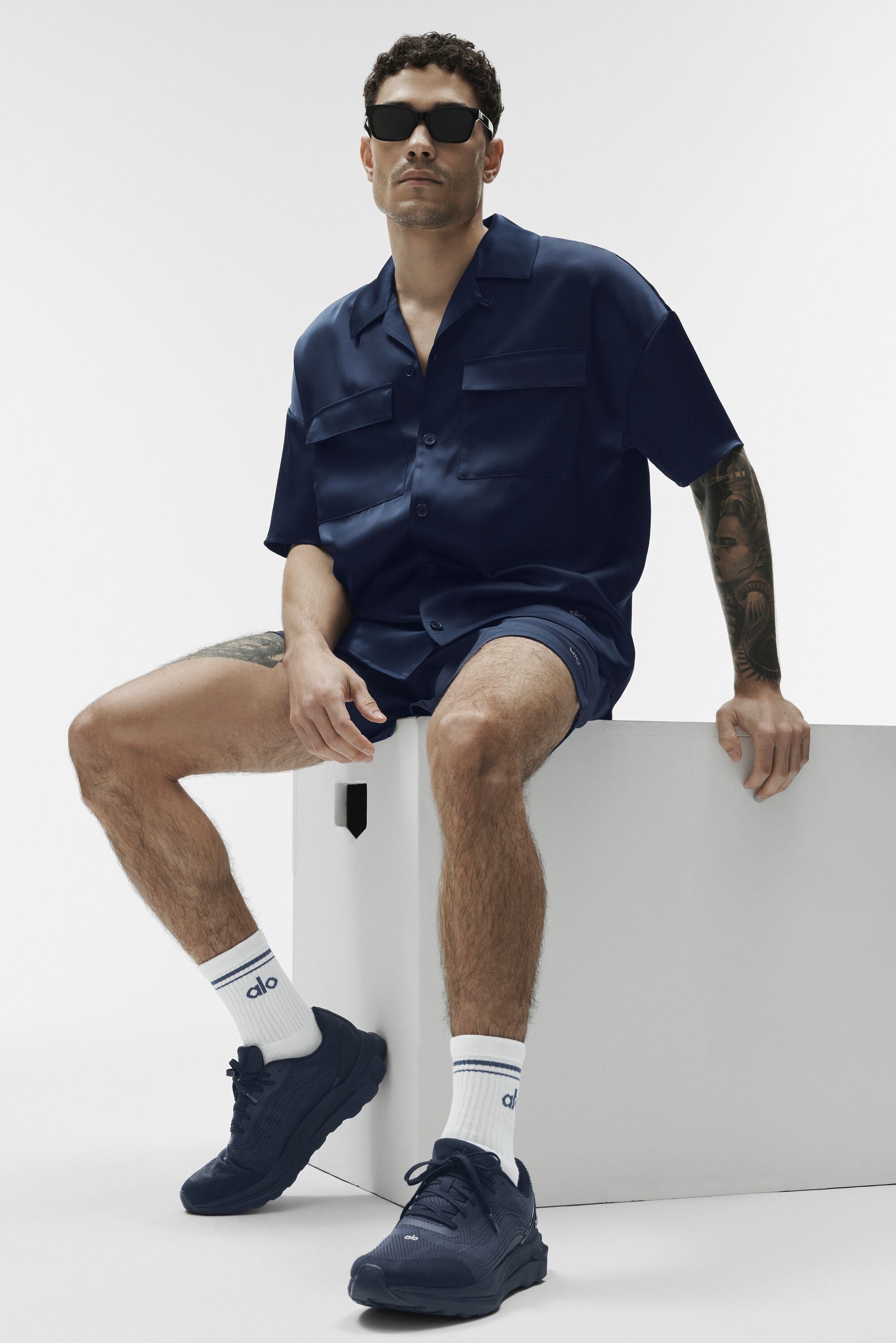 Satin Horizon Short Sleeve Button Up - Navy — photo 5