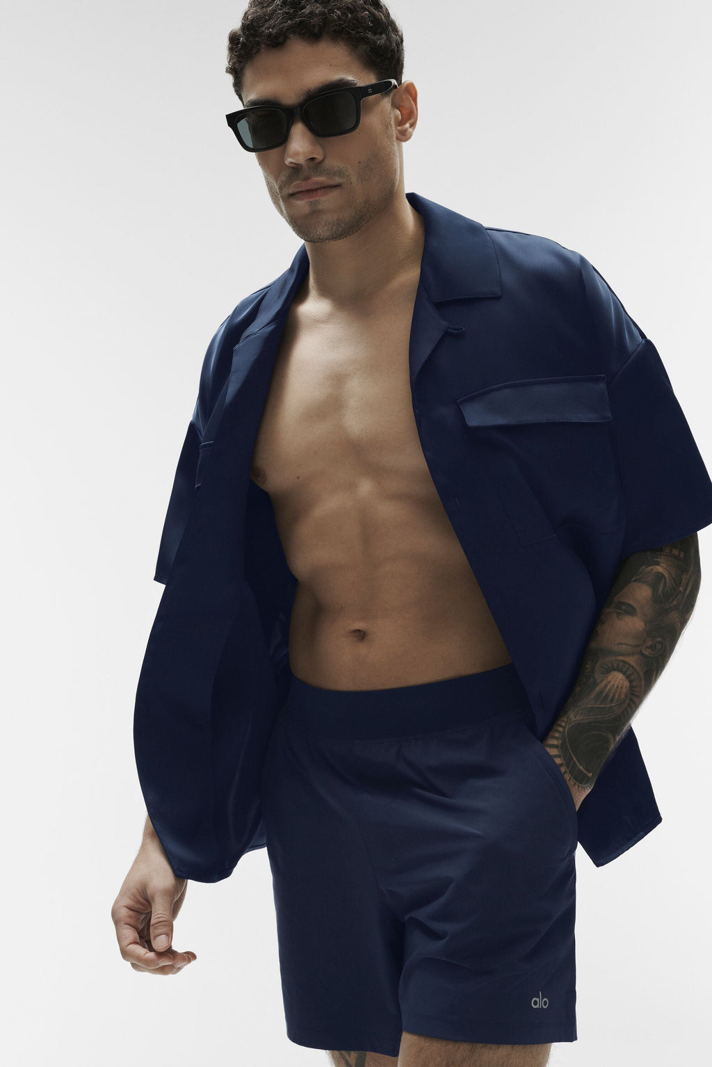 Satin Horizon Short Sleeve Button Up - Navy — photo 4