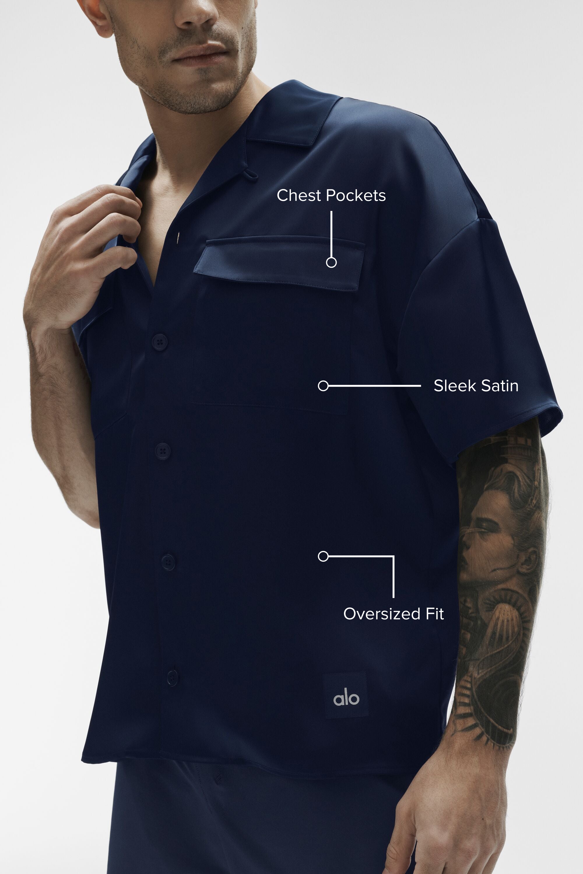 Satin Horizon Short Sleeve Button Up - Navy — photo 2