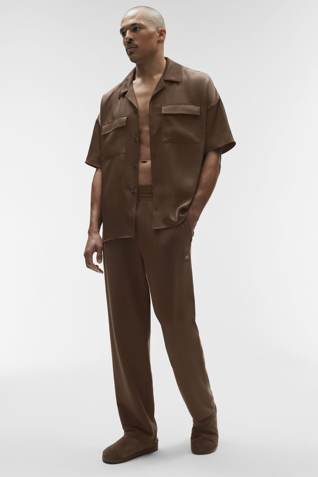 Satin Horizon Short Sleeve Button Up - Espresso — photo 4