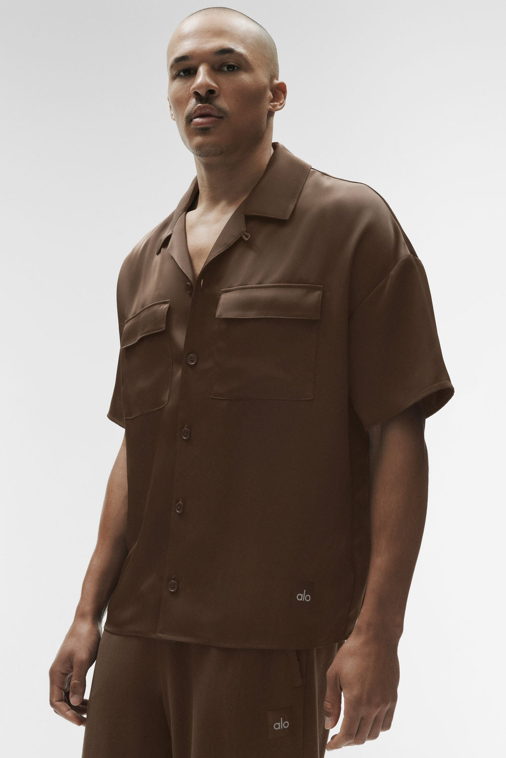 Satin Horizon Short Sleeve Button Up - Espresso — photo 1
