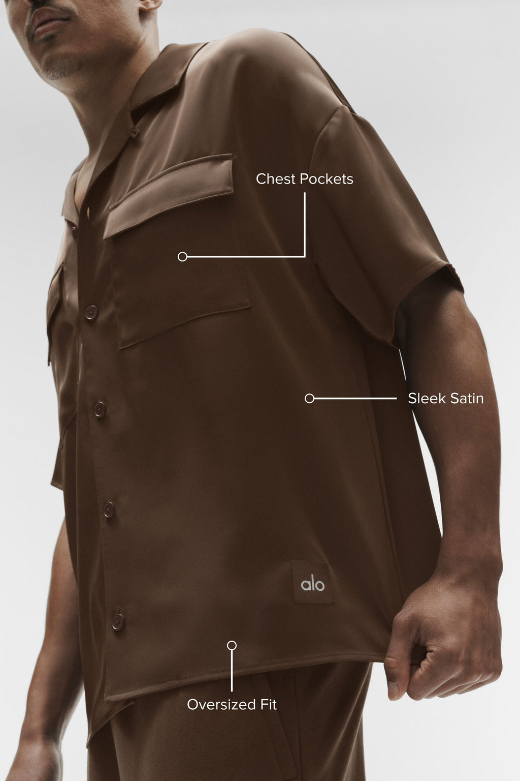 Satin Horizon Short Sleeve Button Up - Espresso — photo 2