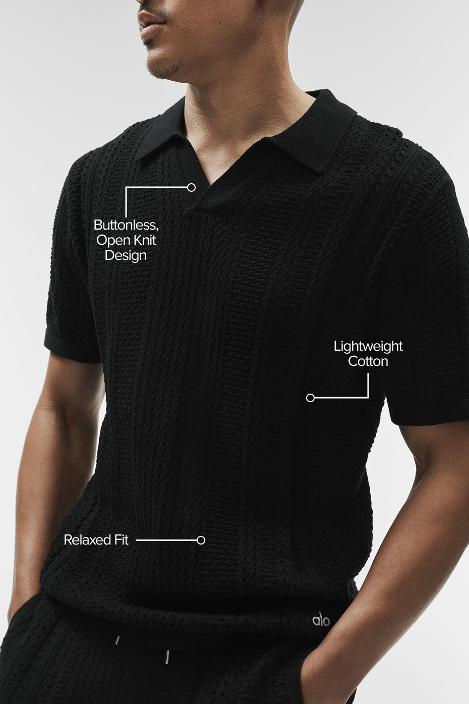 Coastline Knit Short Sleeve Polo - Black — photo 2