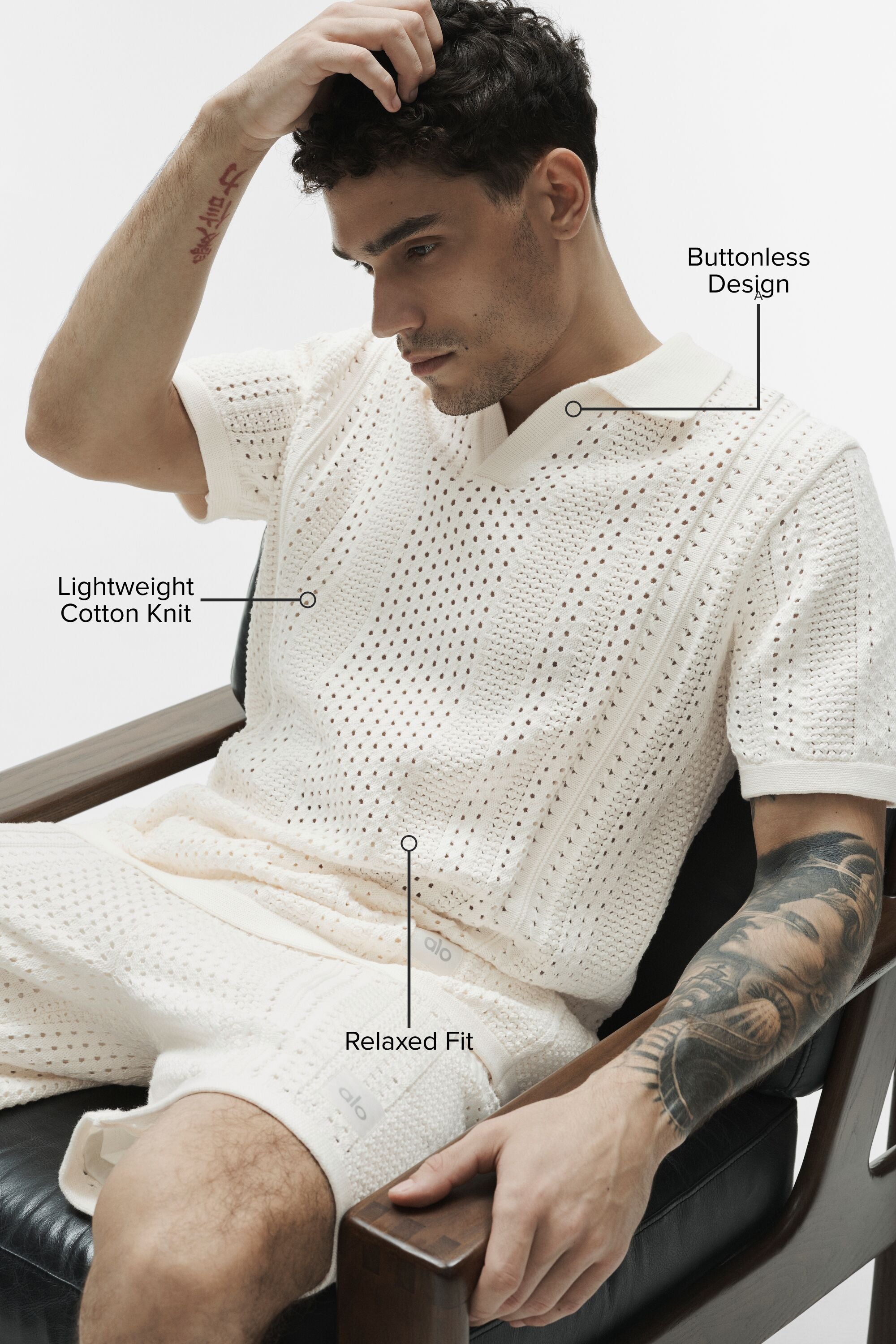 Coastline Knit Short Sleeve Polo - Ivory — photo 2