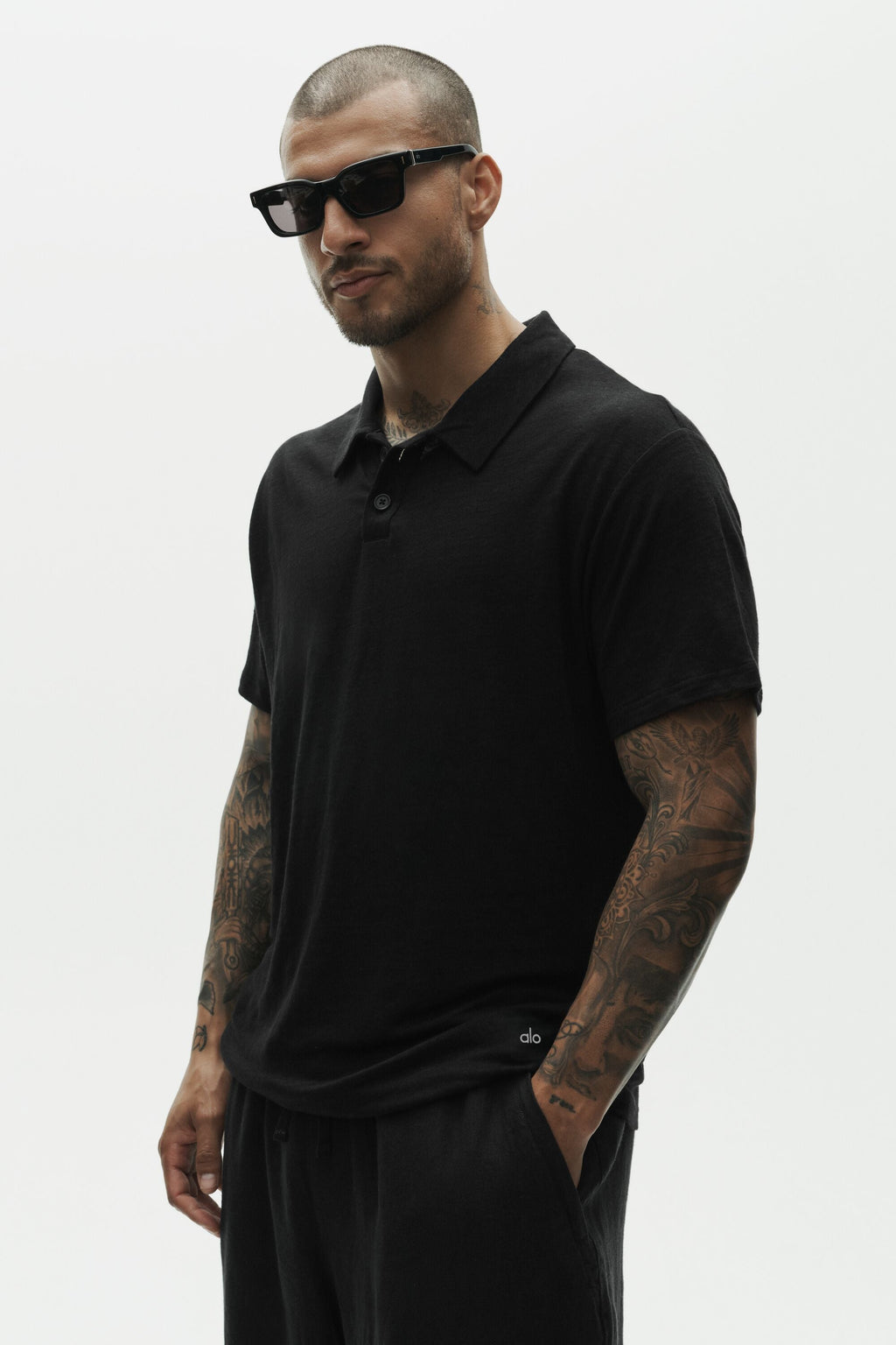 Linen Jersey Coastal Short Sleeve Polo - Black — photo 3