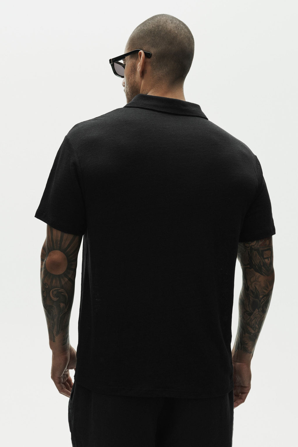 Linen Jersey Coastal Short Sleeve Polo - Black — photo 4