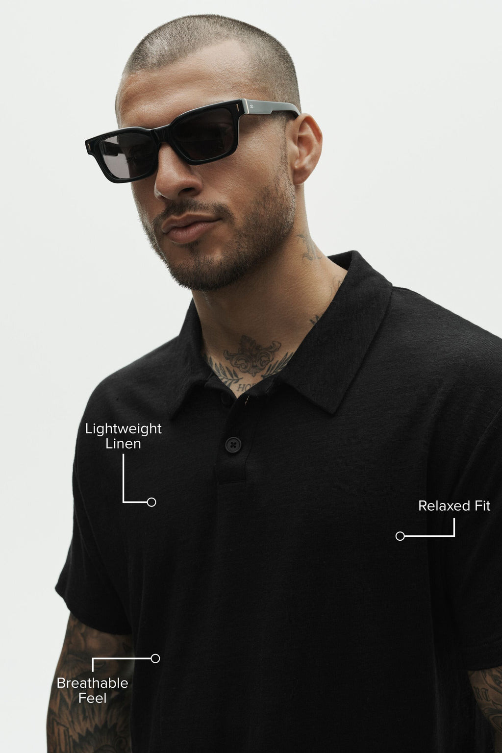 Linen Jersey Coastal Short Sleeve Polo - Black — photo 2