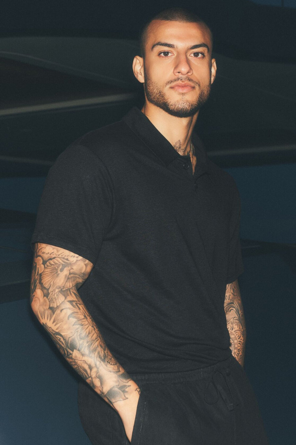 Linen Jersey Coastal Short Sleeve Polo - Black — photo 1