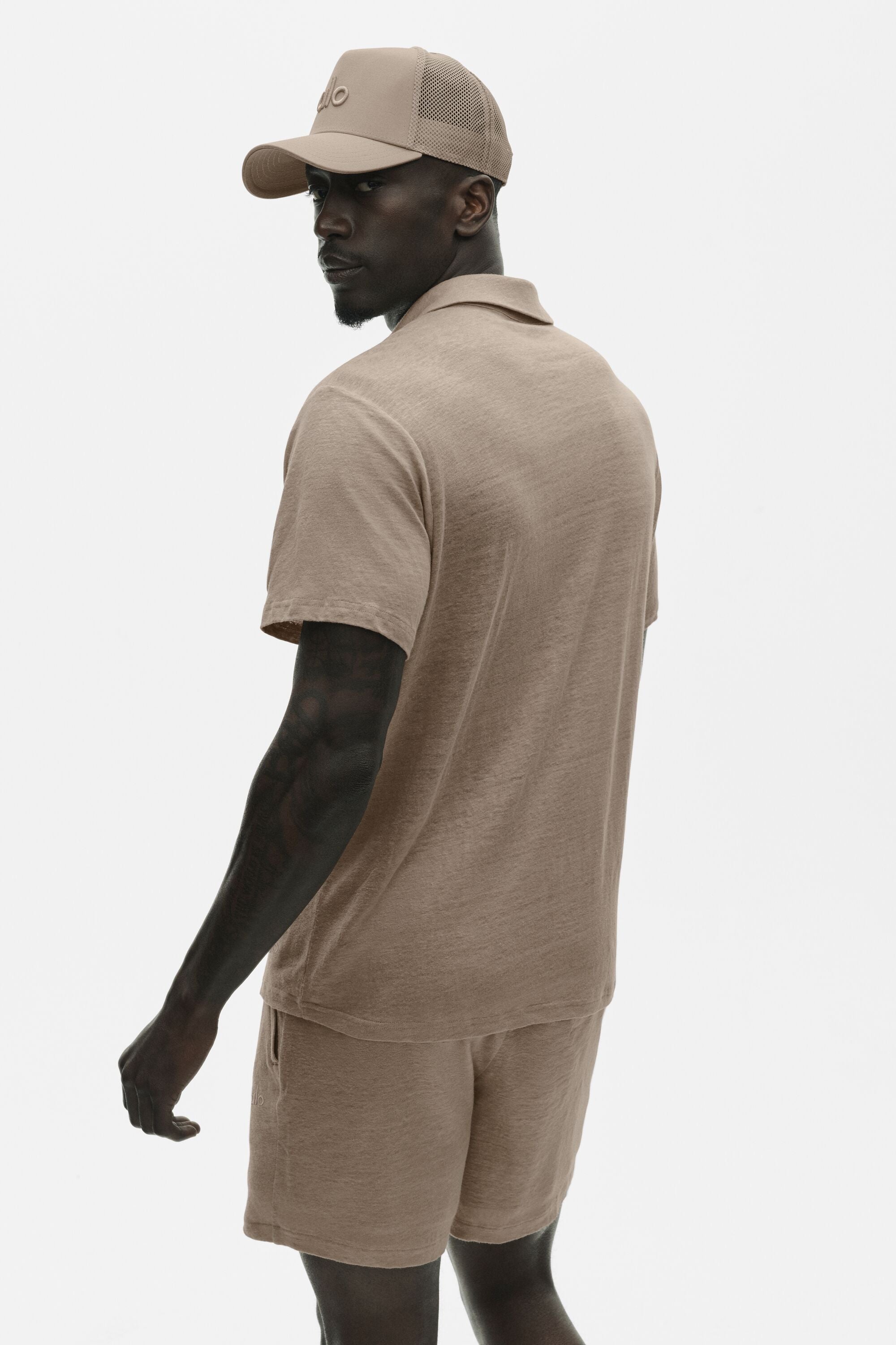Linen Jersey Coastal Short Sleeve Polo - Gravel — photo 4