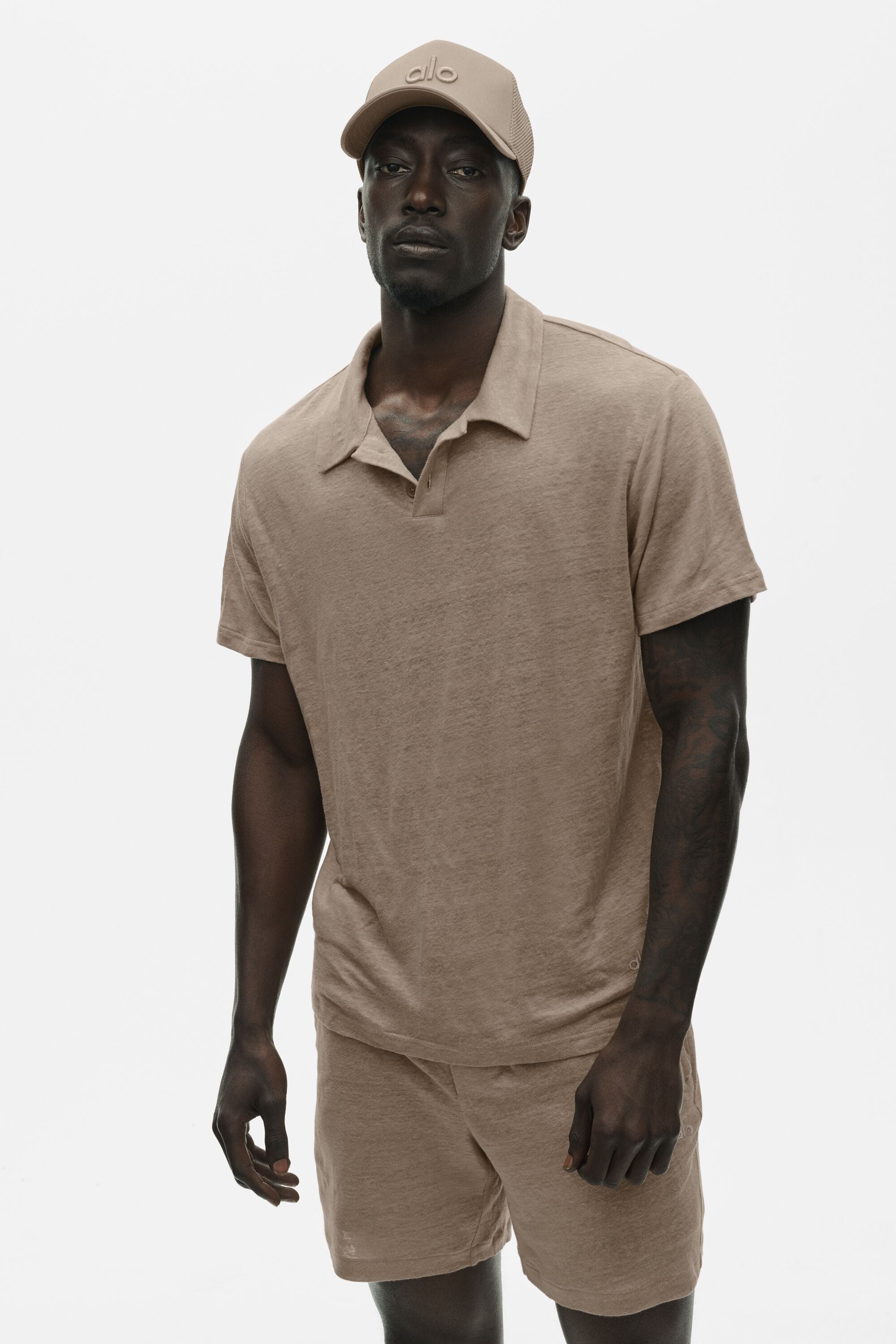 Linen Jersey Coastal Short Sleeve Polo - Gravel — photo 1