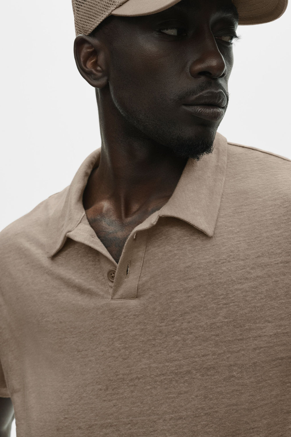 Linen Jersey Coastal Short Sleeve Polo - Gravel — photo 3