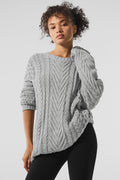 Cable Knit Crew Neck Sweater - Athletic Heather Grey — photo 1