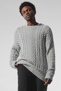 Cable Knit Crew Neck Sweater - Athletic Heather Grey — photo 1