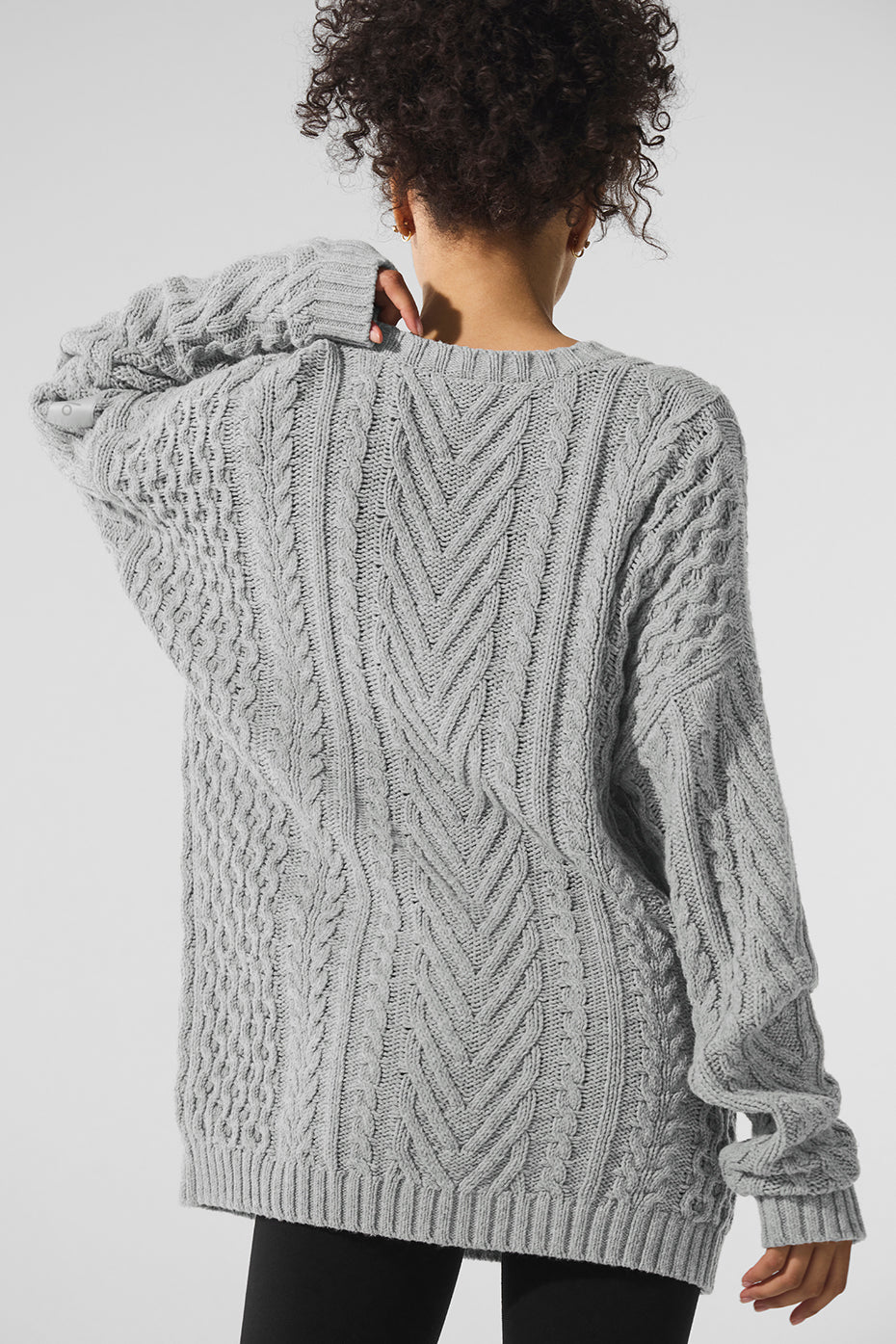 Cable Knit Crew Neck Sweater - Athletic Heather Grey — photo 2
