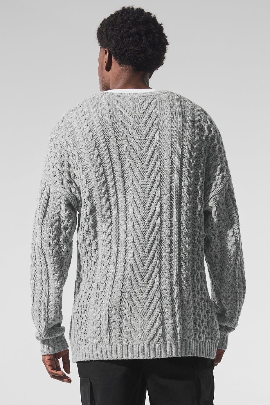 Cable Knit Crew Neck Sweater - Athletic Heather Grey — photo 3