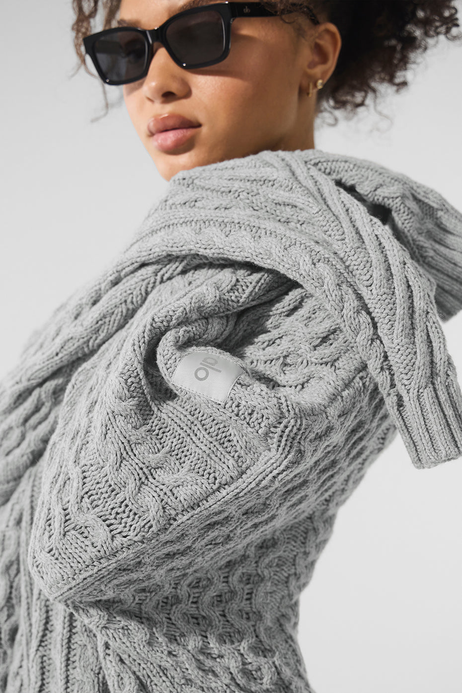 Cable Knit Crew Neck Sweater - Athletic Heather Grey — photo 3