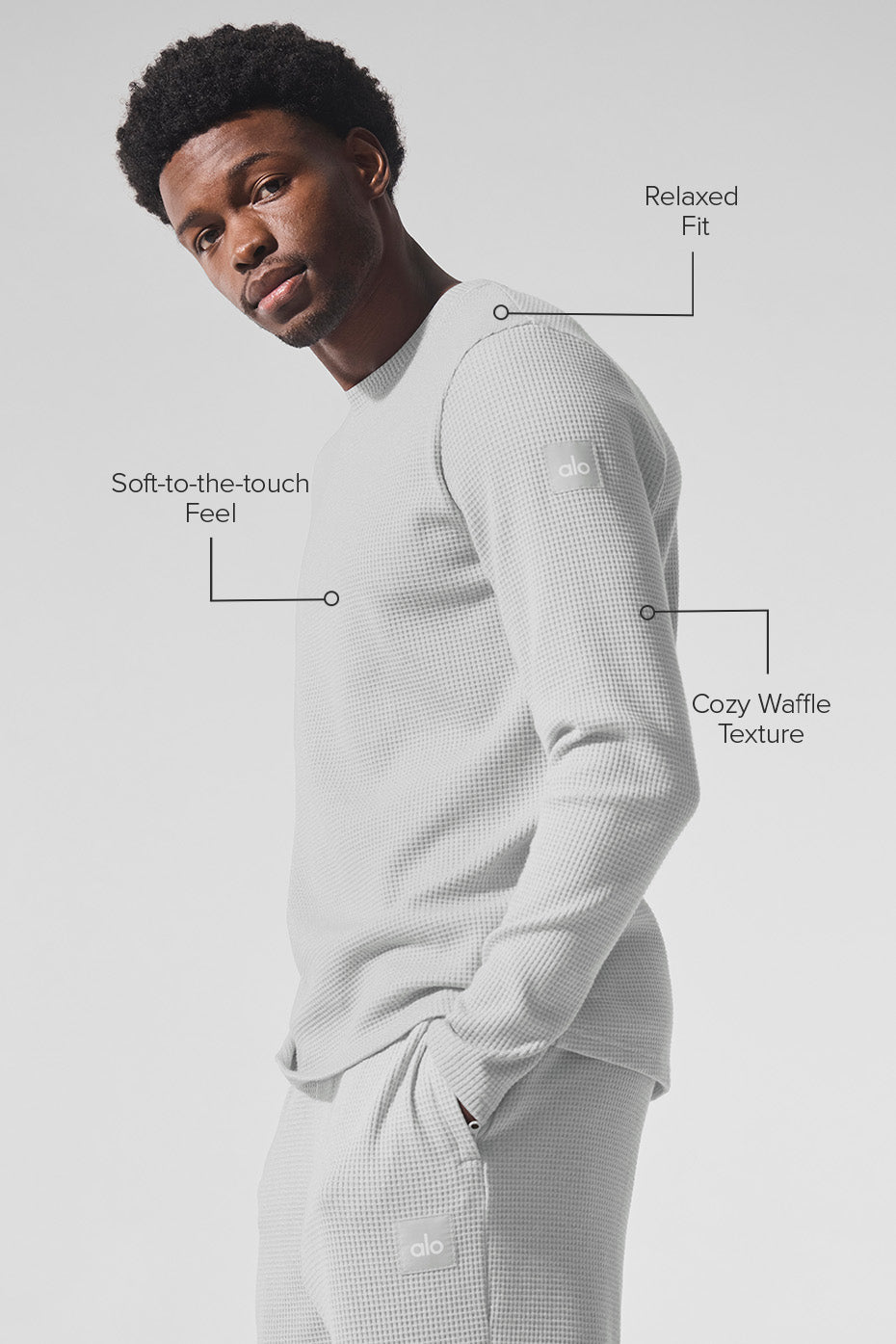Elevate Waffle Long Sleeve Crew - Athletic Heather Grey — photo 2