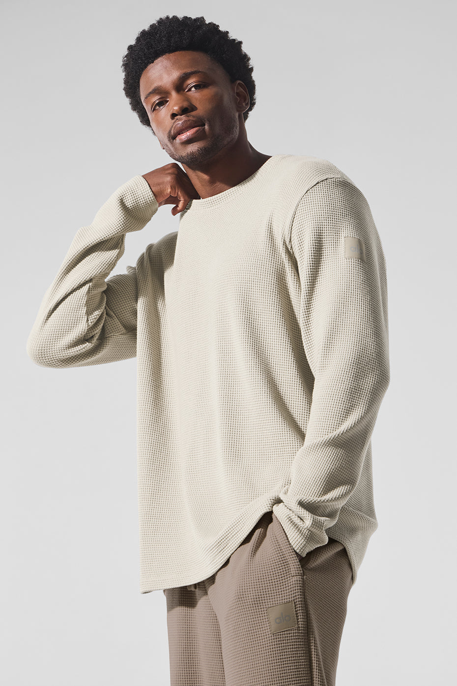 Elevate Waffle Long Sleeve Crew - Bone — photo 4