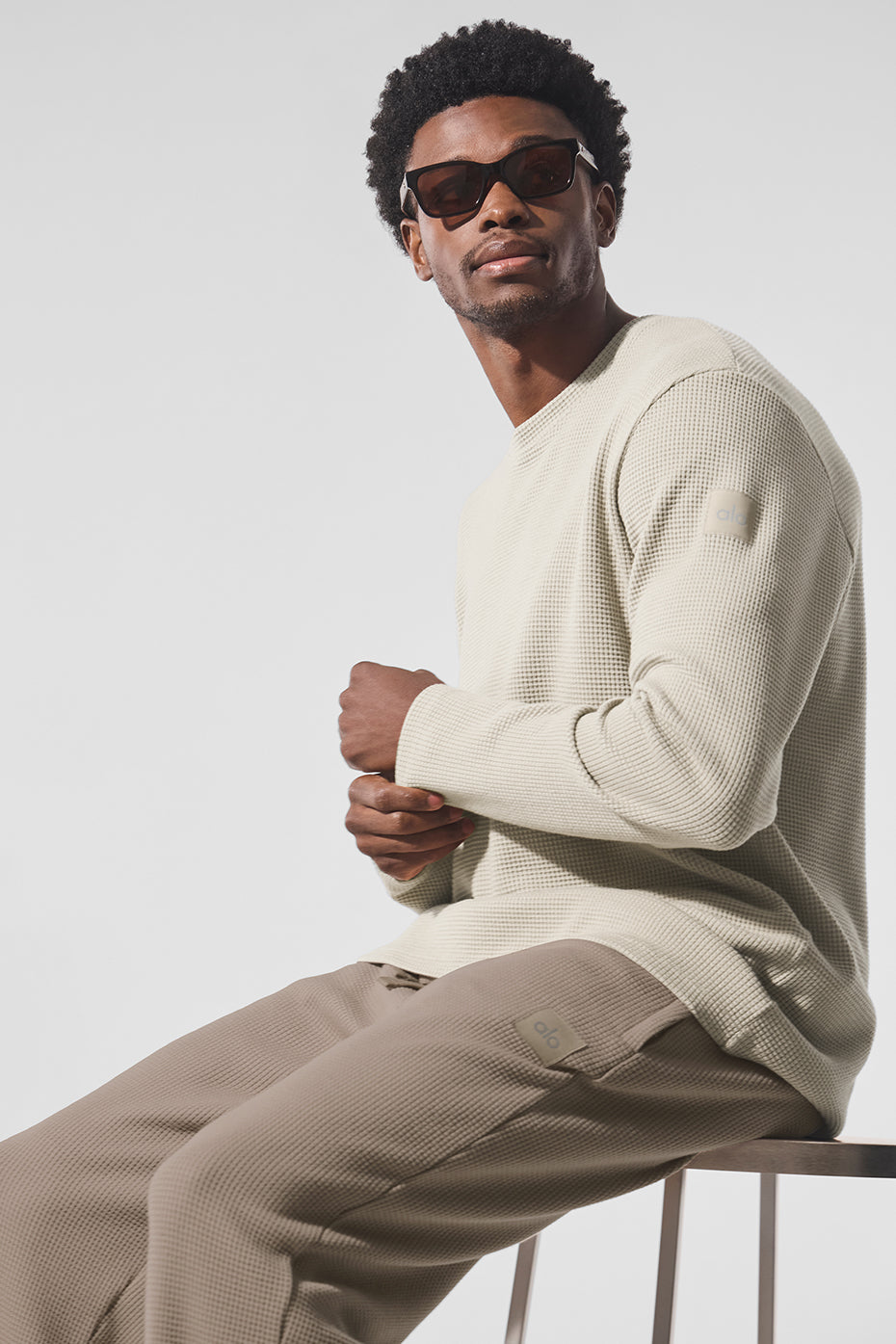 Elevate Waffle Long Sleeve Crew - Bone — photo 3