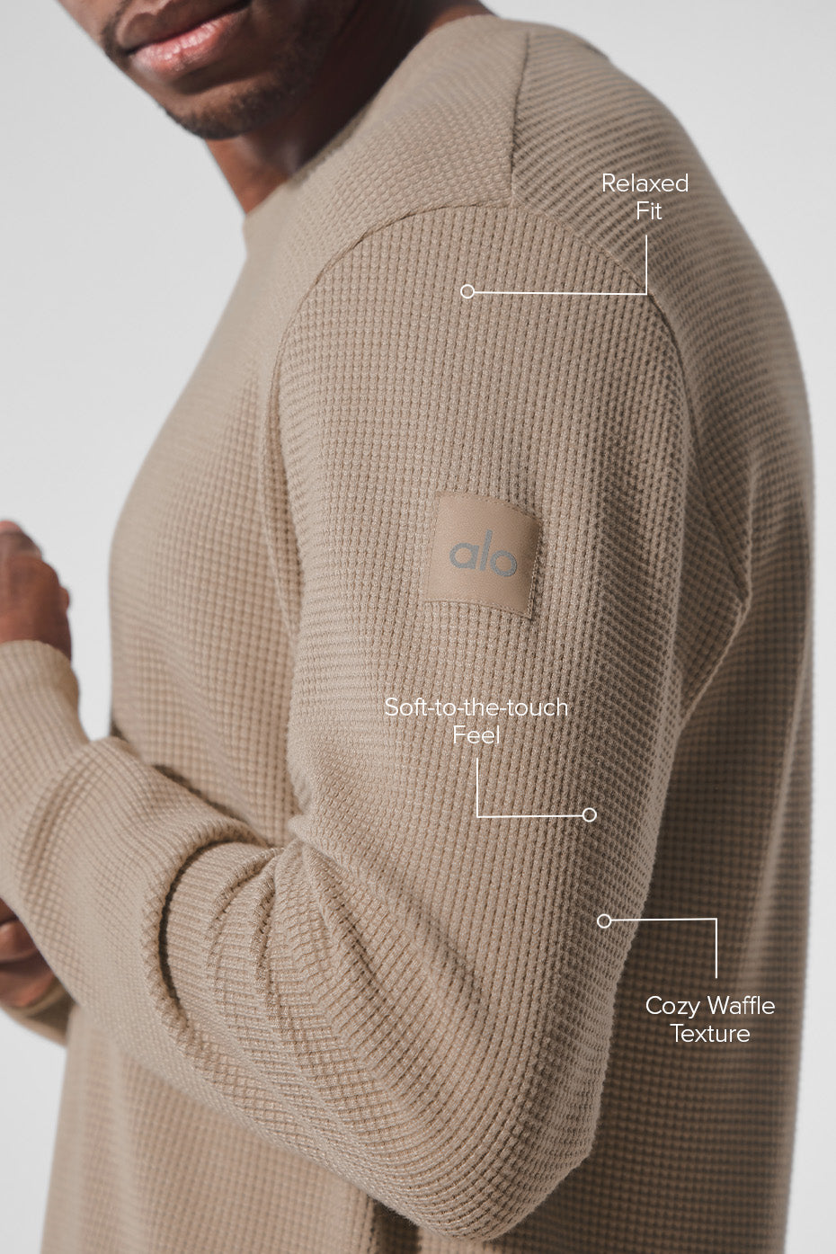 Elevate Waffle Long Sleeve Crew - Gravel — photo 2