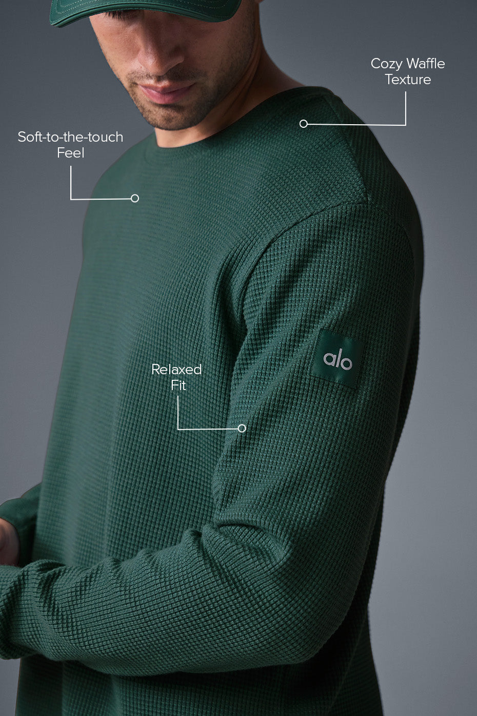Elevate Waffle Long Sleeve Crew - Winter Ivy — photo 2